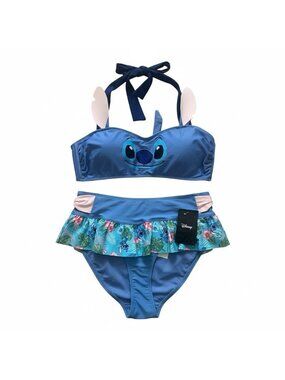 Disney Lilo & Stitch  Blue Halter Bikini Swim Top And Bottoms Set Size XL NWT